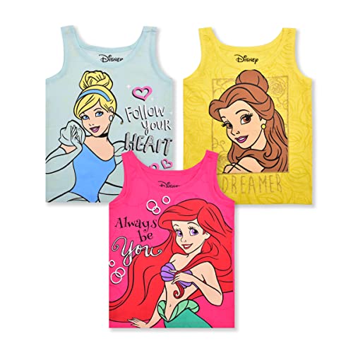 Disney Princess Cinderella Belle and Ariel Girls 3 Pack Tank Top for Toddler and Little Kids