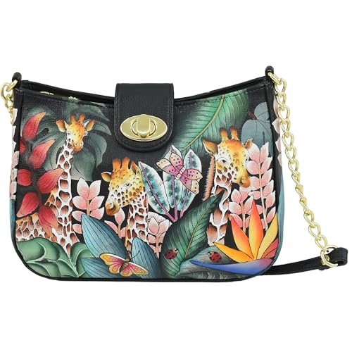 Anuschka Womens Original Hand-Painted Genuine Leather Small Crossbody - Jungle Safari