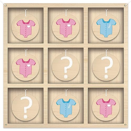 Azonee Gender Reveal Tic Tac Toe Board Game Baby Ideas Party Supplies Rustic Wooden Games Tic-Tac-Toe For He Or She Ideas Decorations