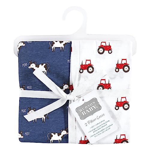 Image of Hudson Baby Unisex Baby and Toddler Cotton Toddler Pillow Case, Tractor and Cow, One Size