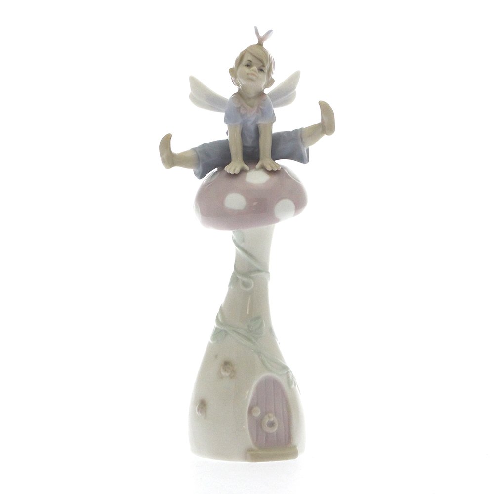 Pixie on Mushroom Glazed Figurine and working bell