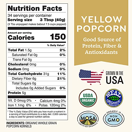 Organic Yellow Popcorn Kernels Unpopped 3 lb - Healthy, Non-GMO, Gluten-Free, Pesticide-Free, Chemical-Free, Glyphosate-Free, Grown in Regenerative Soil in Wisconsin USA by Doudlah Farms - Thumbnail 2