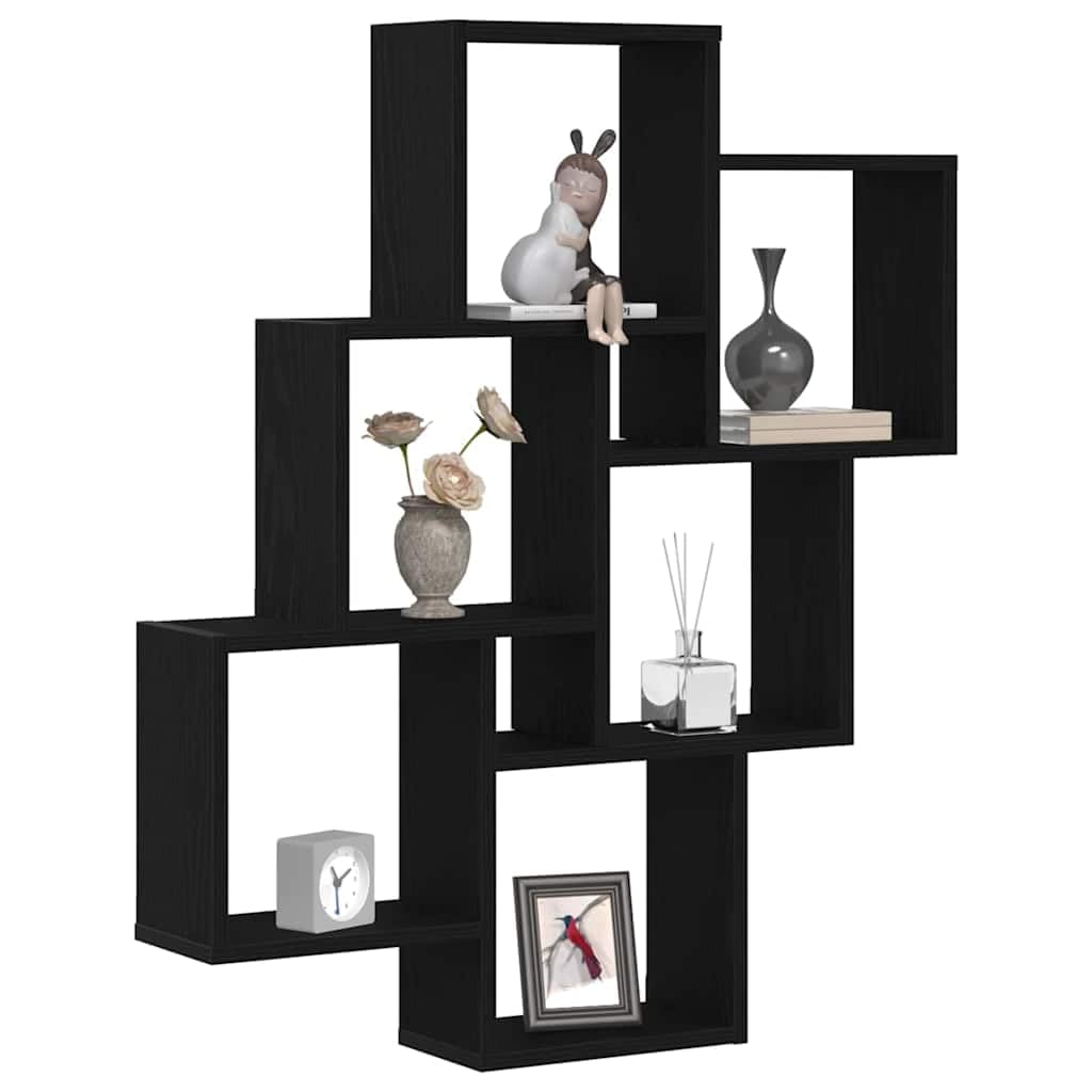 Wandregal Schwarz 78x15x92 cm Modernes Bücherregal aus Holzwerkstoff mit 6 Fächern Platzsparendes Design für Wohnzimmer Flur und Büro