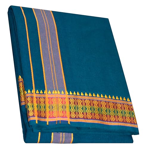 Image of TUNI MANI Men's Panchakacham Dhoti with Angavasthram with Zari Border, Cotton, Size: 9 X 5 (4.0mtr Dhoti, 2.25mtr Towel)