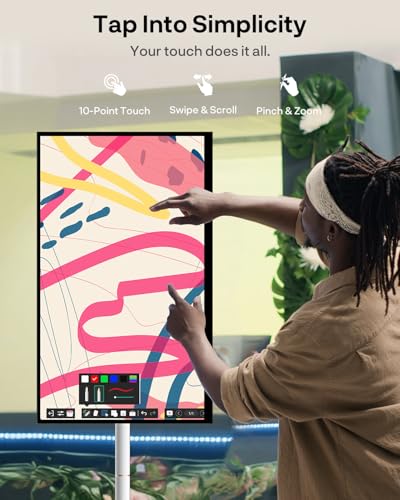 Image of SYLVOX 32 inch Smart Portable Monitor with Wheels, 1080P FHD Touch Screen, Android 14, 10000mAh Battery (4-5H), 8GB+128GB, Swivel Rolling Stand, Voice Remote, StandbyMe-Style Smart Screen for Streaming