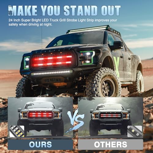 Image of Nilight 2PCS 24 inch Truck Grille Strobe Lights Strip 384 LED Emergency Light Red White Flexible Side Flashing Warning Caution Safety Waterproof Lighting Kit for Trucks Tow Plow Construction Vehicles