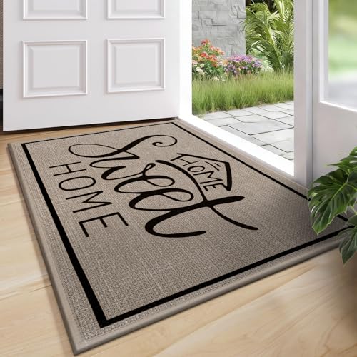 Vaukki Indoor Door Mat 17x30 Ultra Thin Doormat Indoor Entrance Non Slip Rubber Backed Inside Welcome Mat for Front Door Low-Profile Washable Dirt Trapper Entry Floor Mat for Entryway Sweet Home