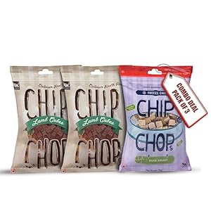 Chip Chops Combo of 1 Freeze-Dried Single Ingredients Duck Breast Dog Treats and 2 Pack of Chip Chops Lamb Cubes Dog Treats with High Protein for All Dog Breeds and Life Stages