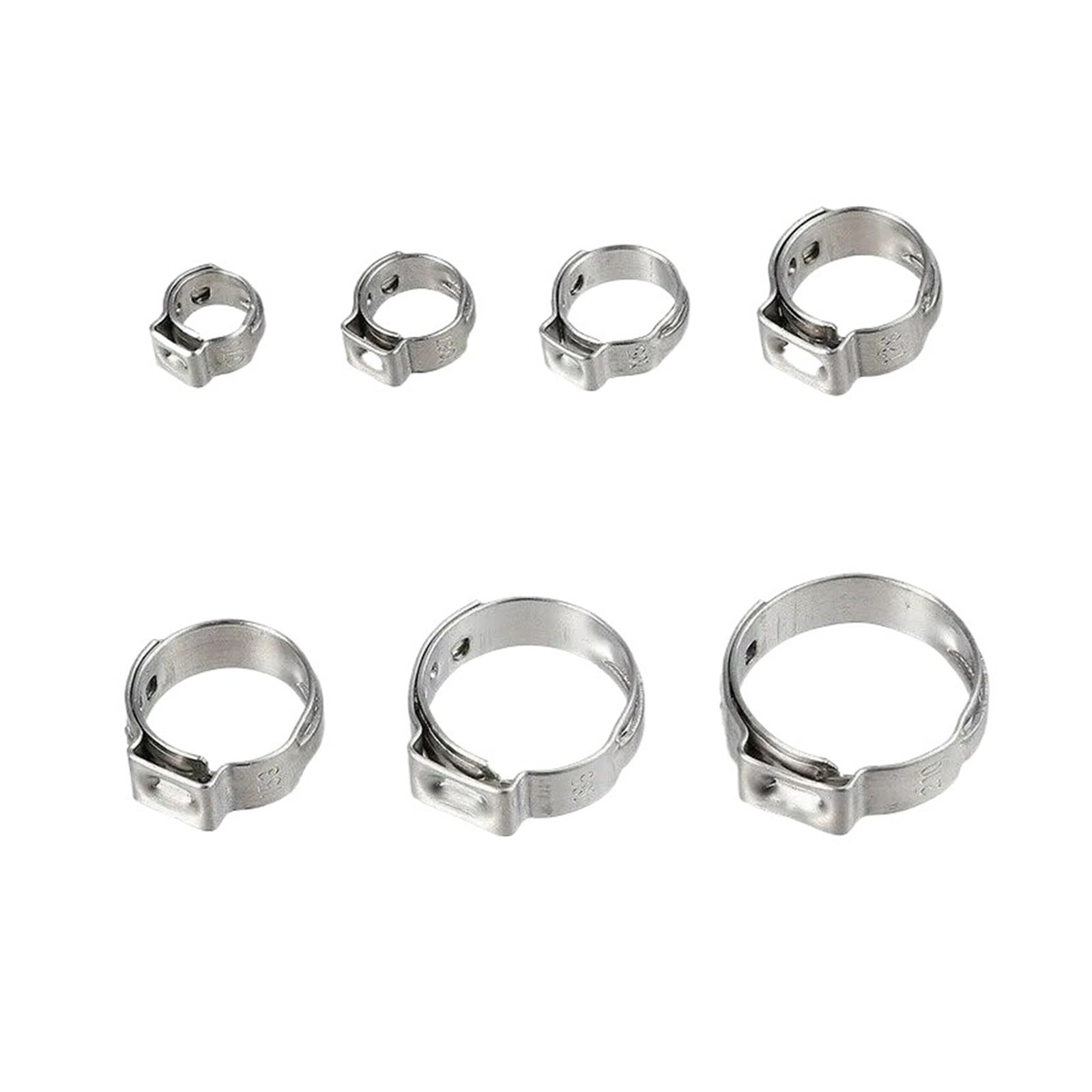 130 abrazaderas de manguera acero inoxidable 304 una sola oreja, sin escalonamientos, con anillos presión for asegurar mangueras tuberías