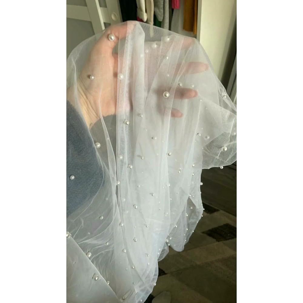 Perle Bianco Avorio Velo da Sposa Lungo con Pettine 1 Strato Velo da Sposa cattedrale con Perle Perline di Cristallo 75-300 cm