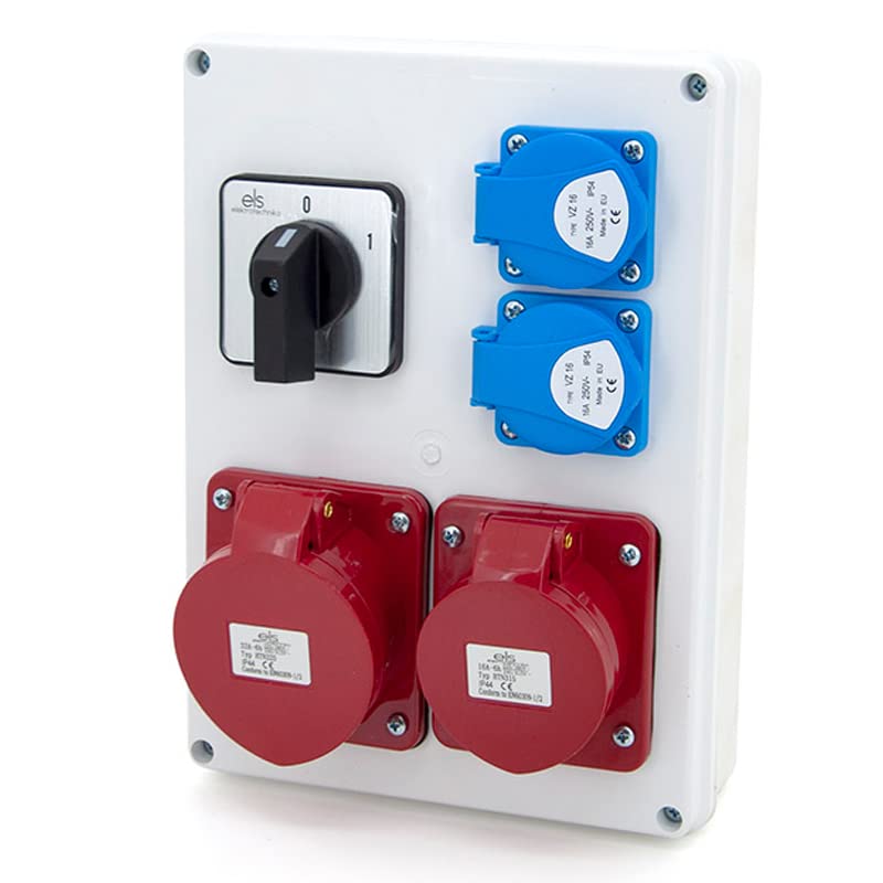 ELS Elektrotechnika Splitter da parete con 2 x 230 V + 1 x CEE 16 A + 1 x CEE 32 A + interruttore 0-1, cablato, pronto per essere collegato, per cantieri e fabbriche
