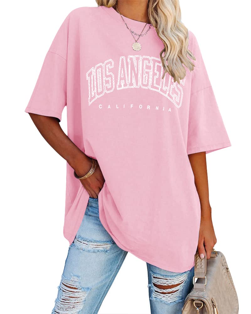 Ebifin Oversize T Shirt Damen Vintage Kurzärmeliges Rundhals Los Angeles Oberteile Tops Casual Lockere Basic Sommer Tee Shirts Bluse.