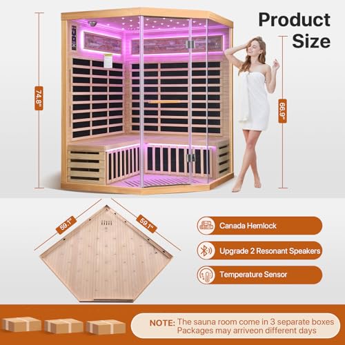 Image of OUTEXER Sauna Corner Saunas for 4-5 Person 240V Indoor Canadian Hemlock