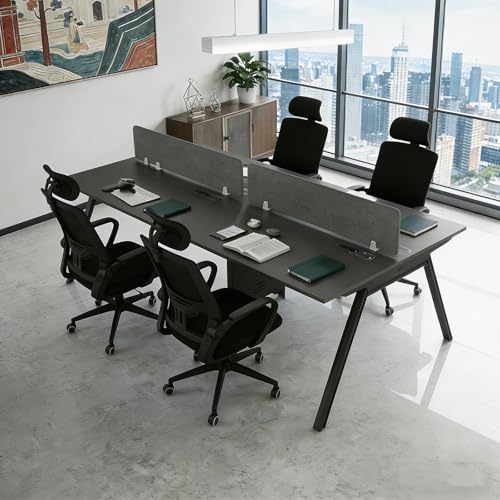 Usosidam 4 Person Office Cubicle Workstation Desk, 94.5\" Large Computer Desk with Privacy Panels & Cable Management, Sound Dampening Partition Wall for Open Office, Call Center (Black Gray, 94.5IN)