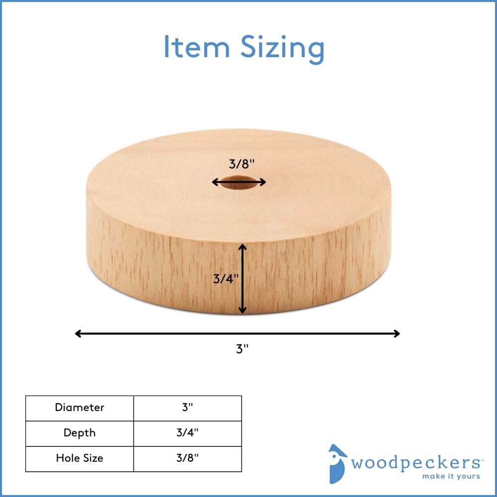 3-inch Diameter Slab Wooden Wheels for Crafts 3/8-inch Hole, 3/4-inch Thick, Pack of 4 Mini Craft Wheel for Model, by Woodpeckers 3 inch 4
