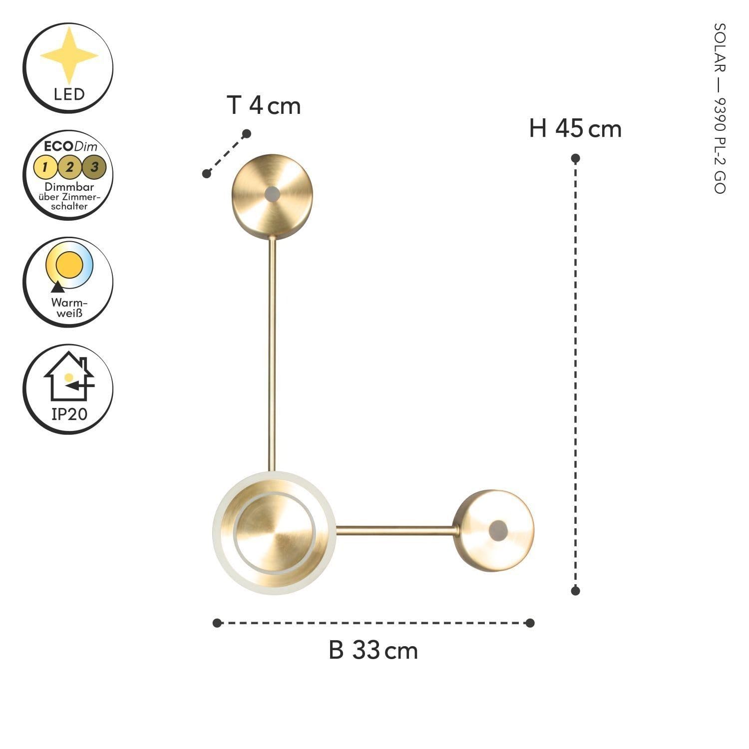 Lampada da parete a LED in alluminio dorato per soggiorno camera da letto sala da pranzo e corridoio H: 44 cm 3000 K bianco caldo dimmerabile elegante antiabbagliante applique a luce indiretta MORSAU