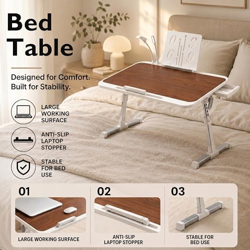 Image of StarAndDaisy Kids Study Table Foldable /Multipurpose Baby /Kids Bed Table for Laptop and Study /Laptop Table with Adjustable Height & Angle with USB Port, LED and Mini Cooling Fan -Brown
