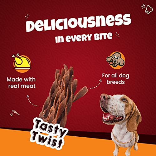 Image of Goofy Tails Active Dental Chicken Twists Dog Treat 100g (Pack of 3), Gluten Free, Slow Roasted Dog Treats for Puppy, Dog Treats Non Vegetarian, Dental Sticks for Dogs, Chew Sticks for Dogs