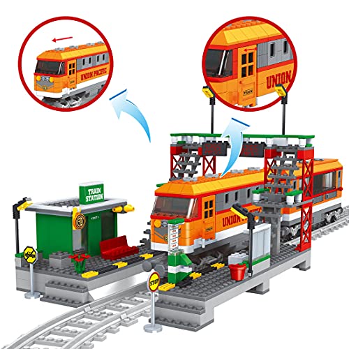 VPPI Technik Zug Eisenbahn Bausatz, City Personenzug Bausteine Modell mit Schienen, 928 Teile City Güterzug… – Bild 3