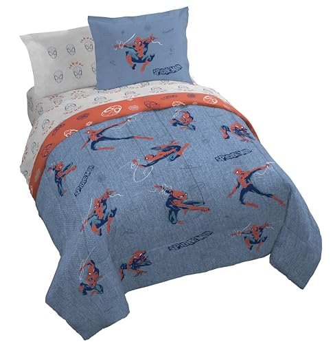 Marvel Spiderman Queen Comforter Set 7 Piece Bedding for Boys Blue