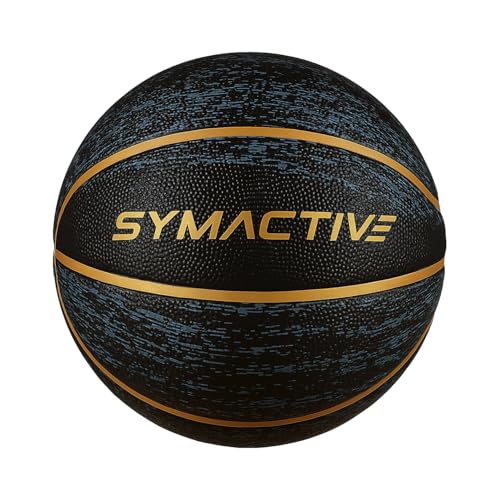 Amazon Brand - Symactive Size 7 Basketball | Rubber Material | Indoor & Outdoor Court Compatible | Butyl Bladder for Better Air Retention | Black & Yellow