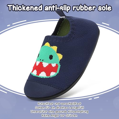VOLHAL Hausschuhe Kinder Junge Leichte Rutschfeste Indoor Pantoffeln Mädchen Weich barfuss für Lauflernschuhe Kindergarten Slippers, Dunkelblau 27 EU