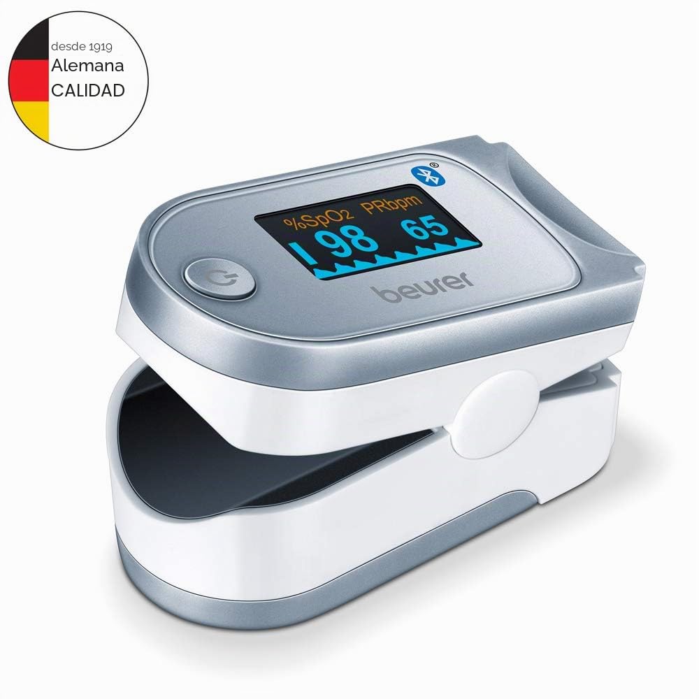 Beurer PO 60 Pulsioxímetro con Bluetooth, medición de la saturación de oxígeno y de la frecuencia cardíaca + FT 95 Bluetooth®, Termómetro clínico de infrarrojos sin contacto con innovadora