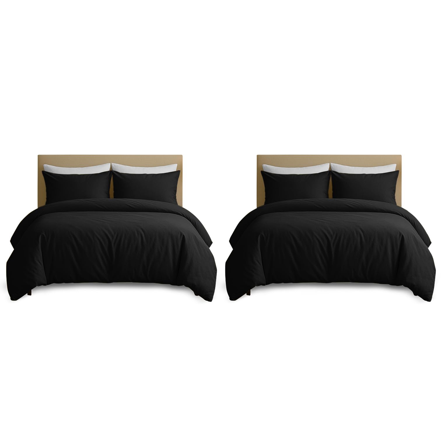 Hafaa Black Pack Of 2 King Size Duvet Cover Sets - Brushed Microfibre 2 Duvet Covers With 4 Pillowcases