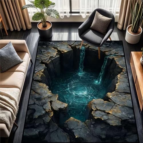 SOJAWA 3D Abgrund Teich Wasserfall Teppich 70x140cm 3D Optik...