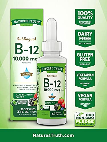 Nature's Truth Sublingual Vitamin B-12 10,000 Mcg, Fast Acting Liquid, Natural Berry Flavor, 2 Fluid Ounce (Pack Of 1) #TOP3