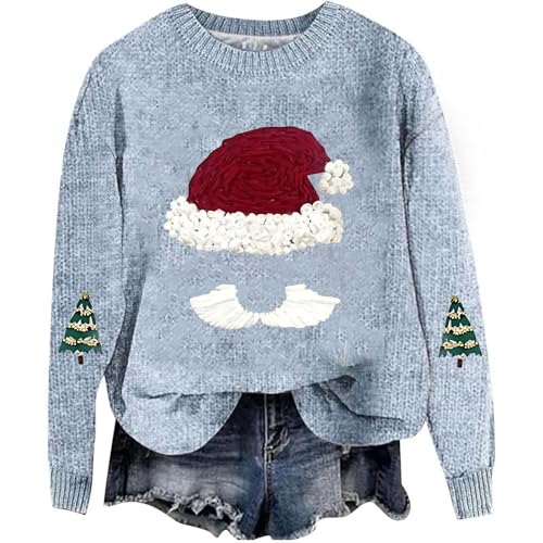 Suéter de Navidad para mujer con estampado navideño exclusivo de cuello redondo manga larga