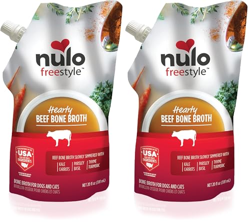 Nulo Freestyle Bone Broth, Premium Food Topper for Cats and Dogs, with Collagen and Chondroitin Sulfate to Help Boost The Quality of Your Pet’s Coat and Skin, 20 FL Oz Pouch (Pack of 2)