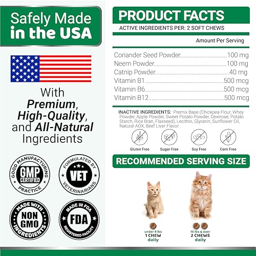 Flea Treatment for Cats - Flea and Tick Prevention for Cats - 160 Soft Treats - Natural Oral Supplement Pills for Kittens - All Breeds & Ages - Made in USA