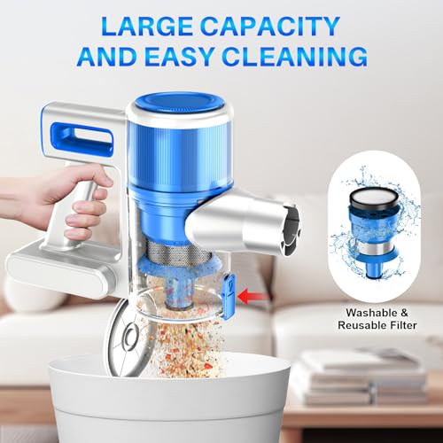Cordless Vacuum Cleaner - Rechargeable, 45Kpa Powerful Suction Stick Vacuum Cleaners for Home, 8-in-1 Lightweight Vacuum Cleaner with High-Speed Brushless Motor for Hardwood Floors/Carpets, Blue