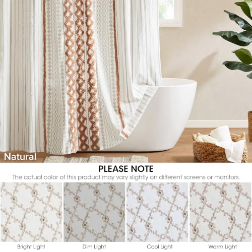 Image of INK+IVY Imani Tufted Chenille 100% Cotton Shower Curtain Boho Bath Curtains for Bathroom, Colorful Stripes Modern Farmhouse Shower Curtain, Bathtub Privacy Screen,Machine Washable 72 inch x 72 inch, Rose Clay