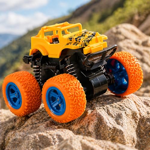 Image of Goyal's 4WD Monster Truck Toy for Kids Friction Powered 4x4 360 Stunt All-Terrain Spin Action Push & Go Off-Road Vehicles Cars Vibrant Colour for Boy Girl (Set of 2 Pcs)