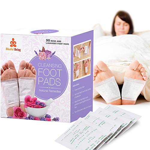 Blissful Being Foot Pads : Natural, Organic formulation for Contamination Elimination | Cleanse naturally, Sleep Better, Remove Foot Odor | Lavender and Rose Aroma | 30 Pack