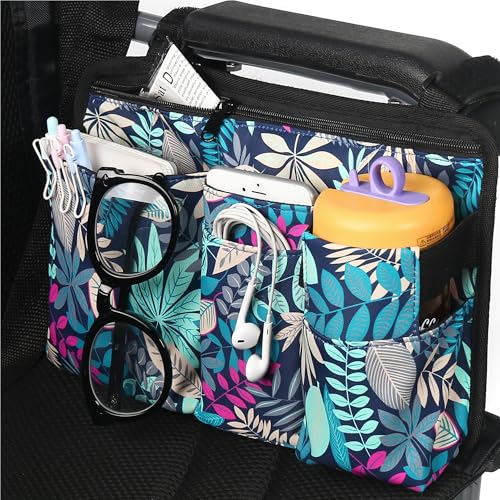 RZMAYIS Wheelchair Side Bag with Cup Holder Armrest Storage Bag for Wheelchair Rollator Walker Waterproof Nylon Mobility Organizer with Multiple Pockets for Seniors & Disabled (Leave)