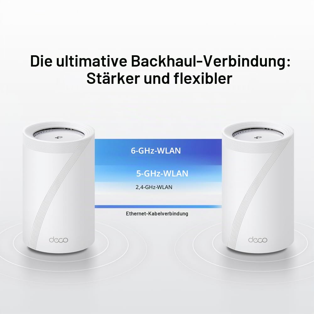 TP-Link Deco BE68 Wi-Fi 7 Mesh WLAN Set(3er Pack) BE14000 Tri-Band, 8 Streams, MLO, 1×10G Ports + 1×2,5G Port + 1×Gigabit Port, USB 3.0, empfohlen für Häuser mit 4-6 Schlafzimmern