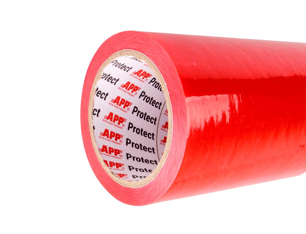 APP Protect - Film fenetre autocollant | Ruban de masquage peinture carrosserie | Parfait pour pare brise, vitre cassée | Protection eau et poussière | 1,15m x 50m | Rouge