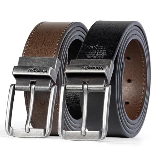 Wrangler Mens Reversible Leather Belt, Brown Black Casual Dress Belt One Size, Cut For Fit2