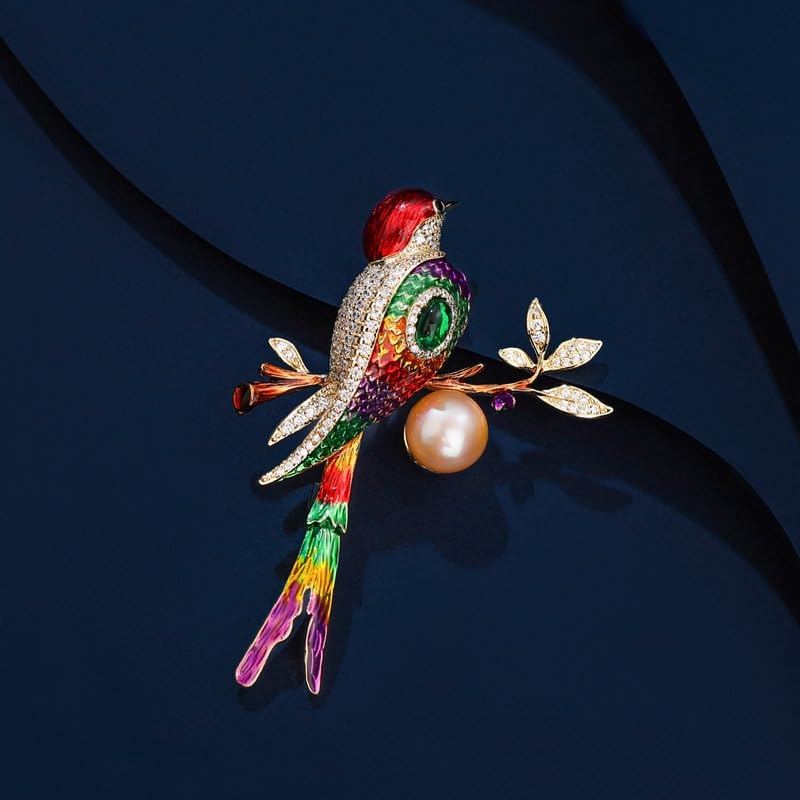 Image of Magpie Lovebird Brooch Inlaid with 14K Gold Moissanite, Romantic Bird Design Love Corsage for Lovers, Creative Birthday Gift
