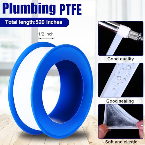 Image of Pushglossy 50 Rolls PTFE Tape 1 /2 x 520 Inches Plumbers Waterproof Sealant Plumbing Tape for Shower Head Repairing Water Pipe Sealing (White)