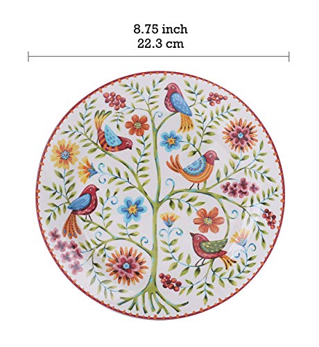 Bico Red Spring Bird Ceramic 16 Pcs Dinnerware Set, Service For 4, Inclusive Of 11 Inch Dinner Plates, 8.75 Inch Salad Plates, 26Oz Cereal Bowls And Mugs, For Party, Microwave & Dishwasher Safe #TOP2