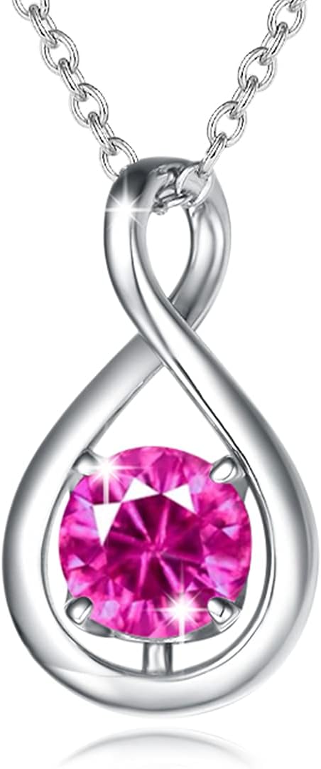 FANCIME Birthstone Necklaces for Women Fine Jewelry Sterling Silver Dainty Infinity Pendant Anniversary Birthday Christmas Gifts for Her Wife Mom Lady Daughter, Chain 16"+2" Extend