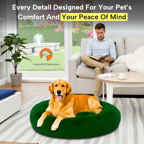 Image of Fluffy Washable Waterproof Dog Bed for Summer | Large Size Round Pet Bed for Golden Retriever, Labrador, Pug, Beagle | Anti-Skid, Soft & Cozy for All Breeds (Green, XL)