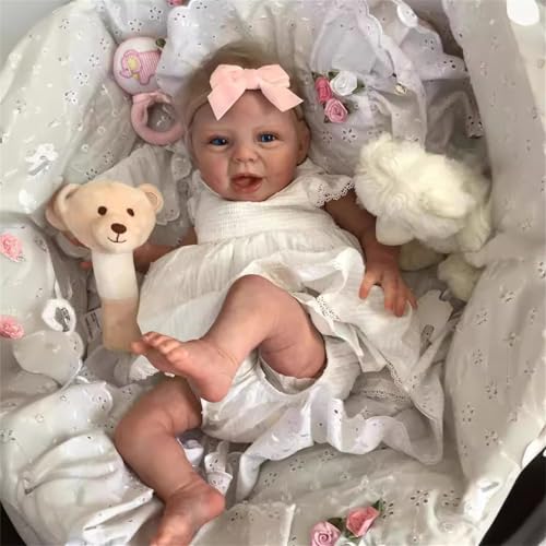 Reborn Baby Puppen Lebensechte 22 Zoll Realistische Babypuppen Weicher Vinyl Körper Smiley Gesicht Real Life Neugeborenes Baby Puppe Mädchen für Kinder Geburtstag Sammlung – Bild 4