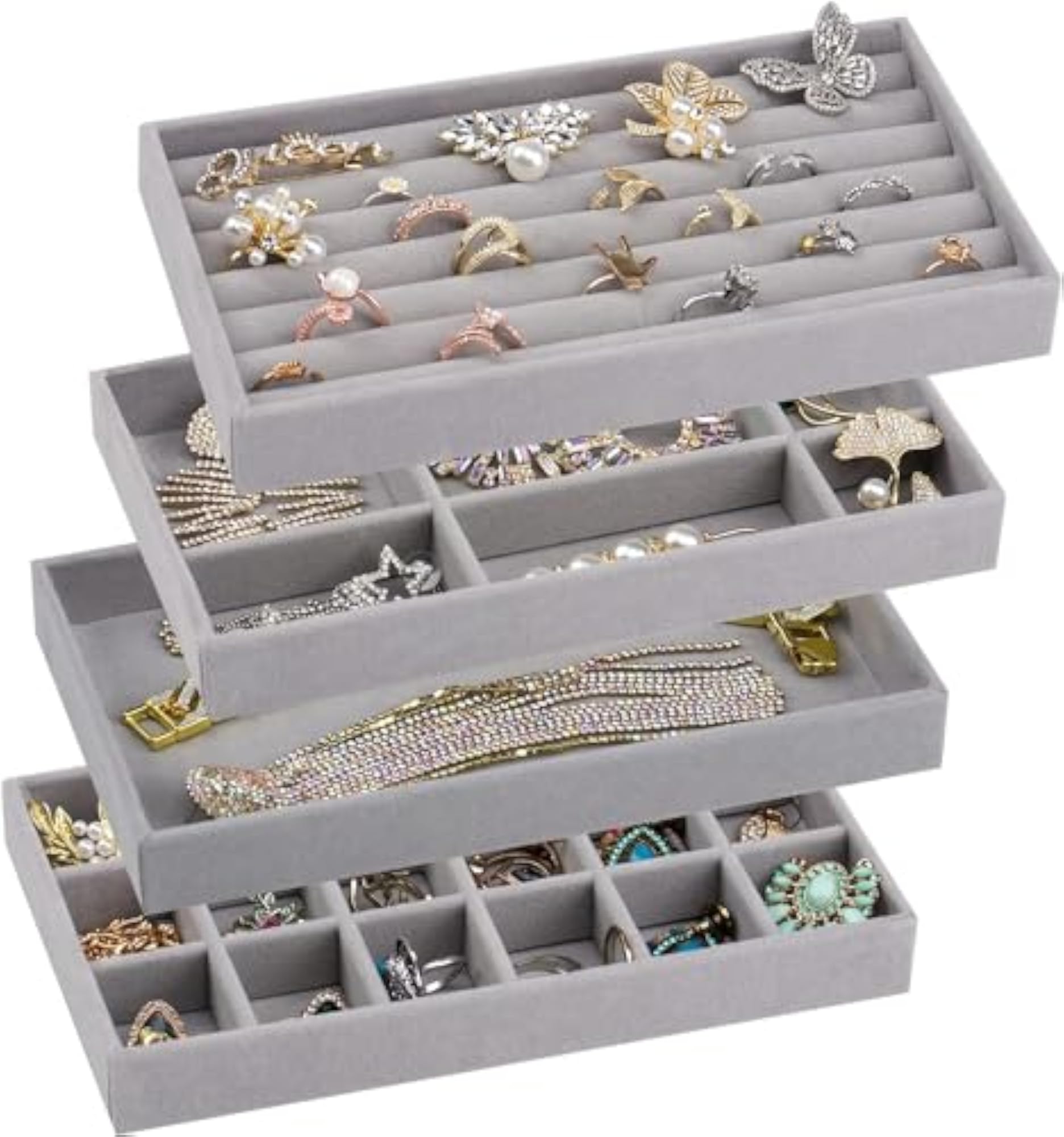 Stackable Velvet Jewelry Trays Organizer for Drawers