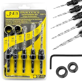 JNB Pro Wood Countersink Drill Bit Set, 5PC #4 (7/64