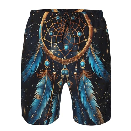 Men's Quick Dry Swim Shorts Dream Catcher Stars Feathers Native Mystic Blue Beach Trunks with Pockets3
